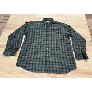 DULUTH TRADING‎ Flannel Plaid Long Sleeve Shirt Collared Men's Green SIZE L/TALL